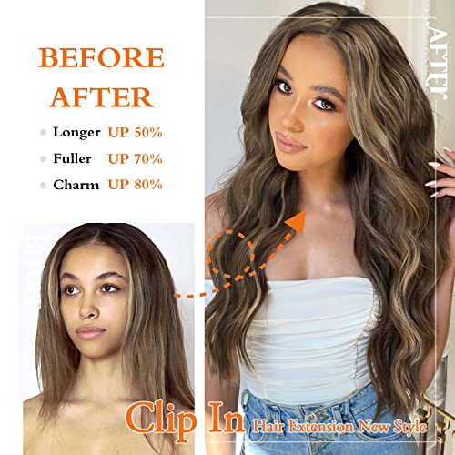 Clip In Hair Extensions-20 Inches Long Wavy Synthetic Hair Extension 4Pcs Thick Hairpieces Fiber Double Weft Hair For Women (20 Inch, Ombre Honey Blonde) #TOP3
