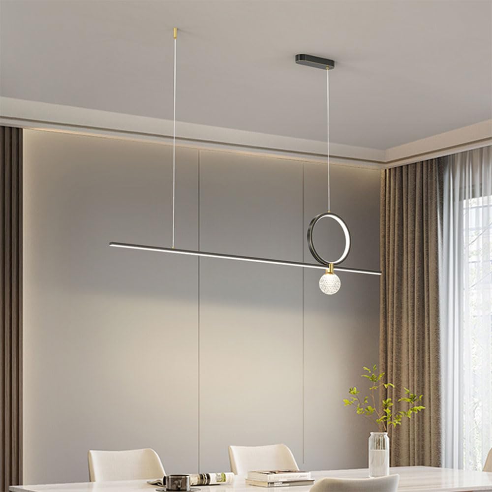 FZQSXAZU Ceiling Pendant Light Fixture Copper Hanging Lamp Modern LED Long Chandelier Dimmable Adjustable Lighting for Kitchen Living Room