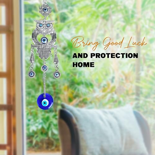 Image of ZAICUS Metal Blue Evil Eye Owl Wall Hanging Protection, Good Luck, and Positive Energy Decor for Home & Office, Spiritual Guardian Symbol for Safety & Harmony, Ideal Gift for Loved Ones