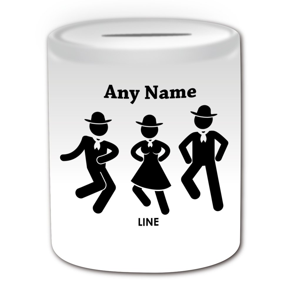 Unigift White Personalised Gift - Outline Line Dancers Money Box (Dance Design Theme, ) - Any Name/Message On Your Unique - Saving Piggy Bank - Dancer