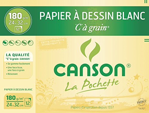 Pochette Cansonpapier Àdessin Blanc "C" Àgrain 24X32Cm 12 Feuilles 180G/M²