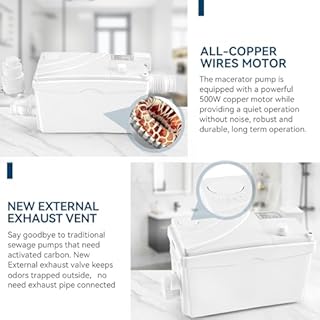 500W Utility Sink Pump with PCB Function Upgrade Structure Upflush to 23FT 1600GPH Under Sink Pump with 3 Water Inlets 1 Outlet Macerating Toilet System for Sink Shower Urinal Kitchen Basement