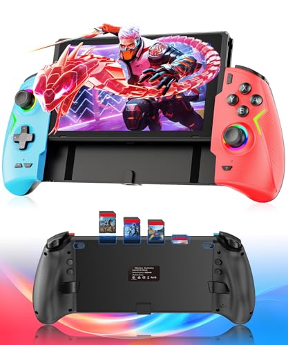 Switch コントローラー【2025年業界初】ダブルホール機能 Switch/OLED対応 無線 ワイヤレス接続 4階段HD振動 人間工学デザイン グリップ式 9色RGBライト マクロ機能 ドリフトなし スリープ解除 連射 6軸ジャイロ 背面ボタン付き 1000mAh スイッチ 携帯モード専用 日本語取扱説明書付き