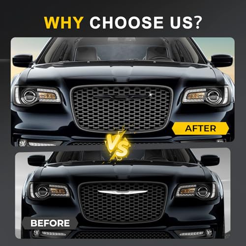 Image of Black Front Bumper Grille Emblem Cover Compatible with Chrysler 300 300C 2015+ Overlay Rear Badge Emblem Cover Trim Kit Exterior Accessories
