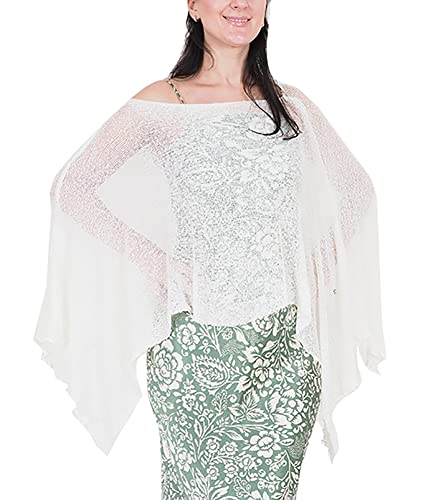 Mesdames Femme Poncho en Dentelle Extensible Resille Crochet Chauve-Souris Aile (Taille unique, Ivory)