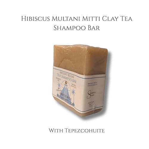 Miniatura 4 de Barra de champú de té de hibisco, con Multani Mitti, Tepezcohuite y sebo, sin fragancia, equilibrante, nutritiva, fortalecedora. Barra de champú de