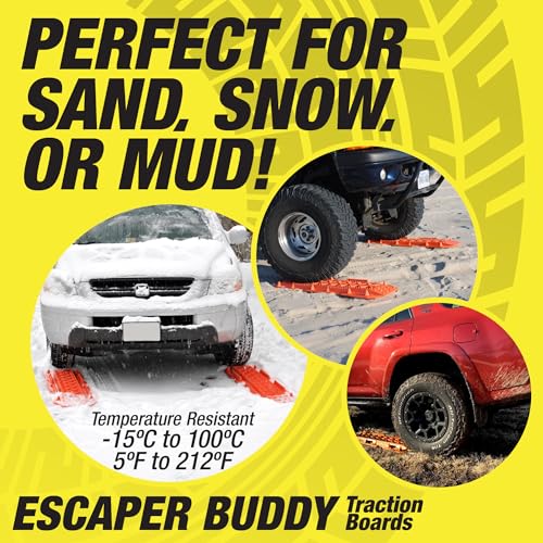 Image of Maxsa 20333 Heavy-Duty Escaper Buddy Traction Mats for Off-Road Mud, Sand, & Snow Vehicle Extraction and Recovery, Bendable, Unbreakable, Orange, 2 Pack