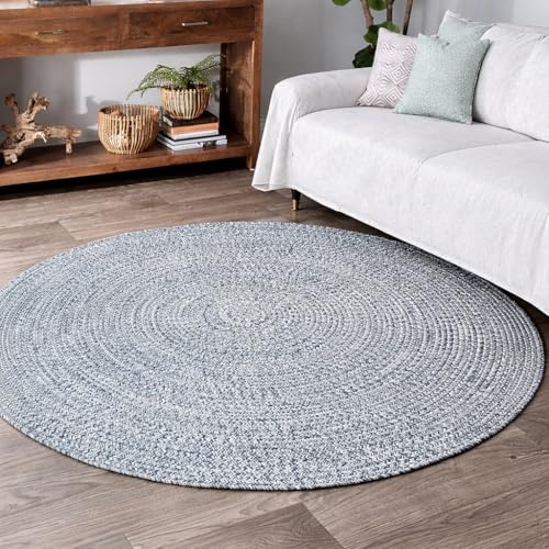 Image of Cotton Round Carpet 5x5 feet - Handmade Braided Boho Rug for Living Room, Bedroom & Balcony - Soft Washable Floor Mat, Color - Light Blue