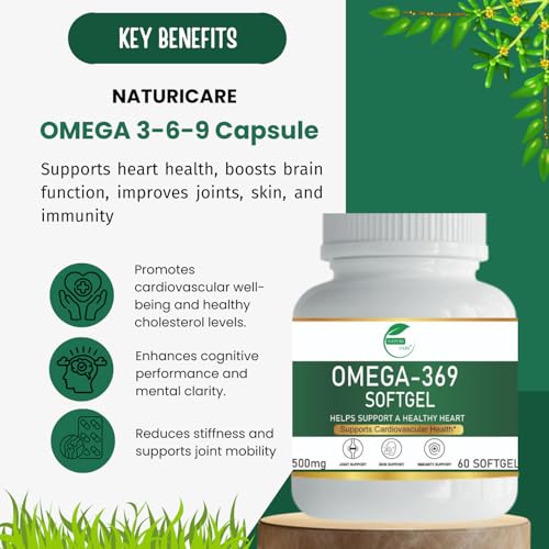 Image of Organics Vegan Omega 3-6-9 Fish Oil (500-mg) for Healthy Bones, Hair & Skin | 60 Veg Soft Gel Capsules for Both Women & Men