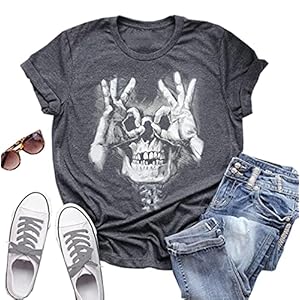 Halloween Dancer Skeleton Shirt Womens Funny Skull Graphic Tee Shirt Caual Short Sleeve Fall Tops T Shirt (Dark Gray, M)
