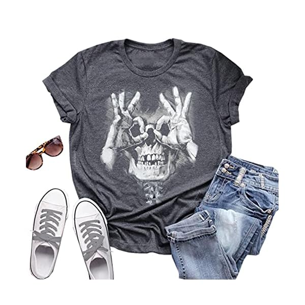 Halloween-Dancer-Skeleton-Shirt-Womens-Funny-Skull-Graphic-Tee-Shirt-Caual-Short-Sleeve-Fall-Tops-T-Shirt Halloween Dancer Skeleton Shirt Womens Funny Skull Graphic Tee Shirt Caual Short Sleeve Fall Tops T Shirt (Dark Gray, M)