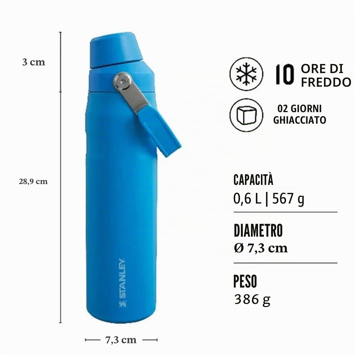 STANLEY 1913 Aerolight Iceflow Fast Flow Borraccia Palestra 0.6L - Azure | Freddo Per 10 Ore - Coperchio A Flusso Rapido - Bottiglia Termos E Leggere - Lavabile In Lavastoviglie - Senza BPA