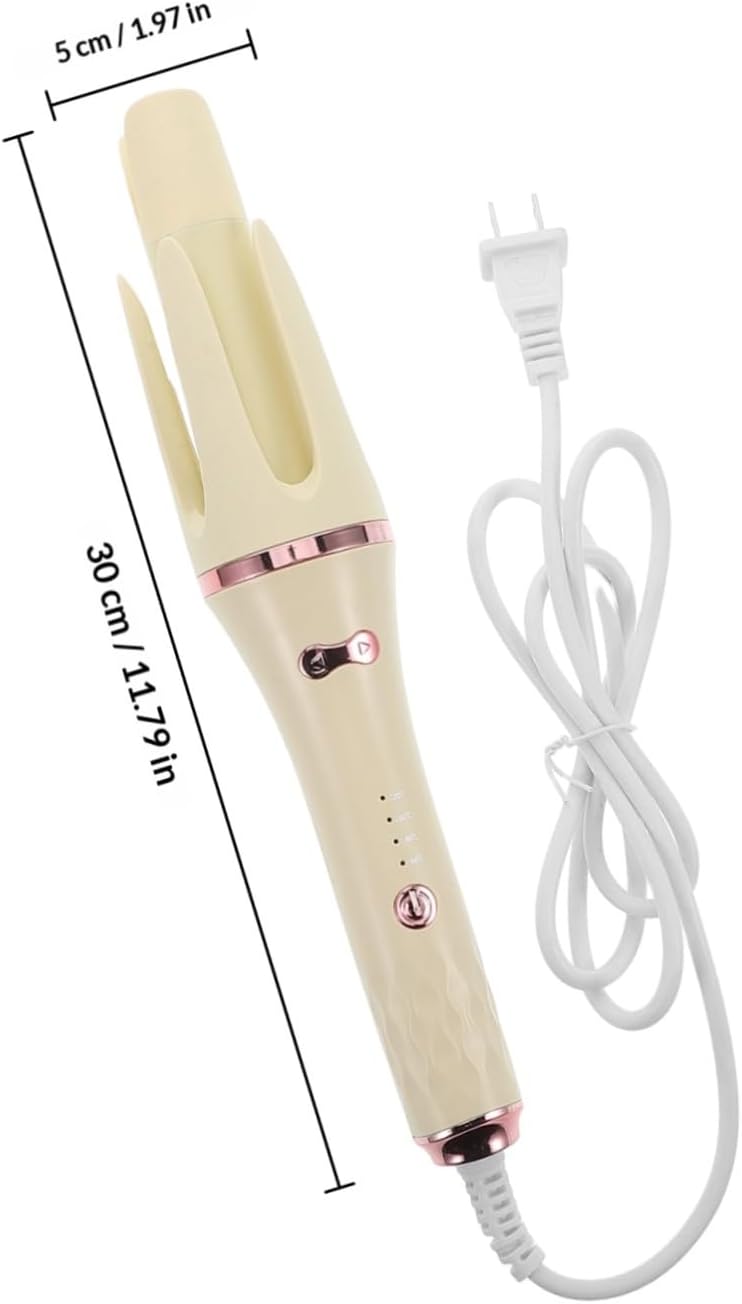 Automatic Rotating Hair Curler Beige Plastic and Metal for Women with Ionic Hair Care and Fast Heating, Portable Curling Iron Styling Tool for Travel and Home Use