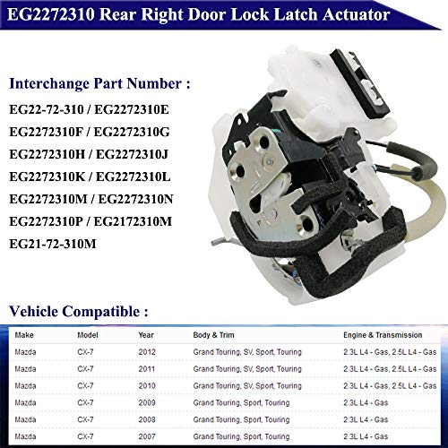 Image of EG2272310 Rear Right RH Door Lock Latch Actuator for Mazda CX-7 2.3L-l4 2007-2012, for Mazda CX-7 2.5L-l4 2010-2012 EG2272310J, EG2272310F, EG2272310G, EG2272310M