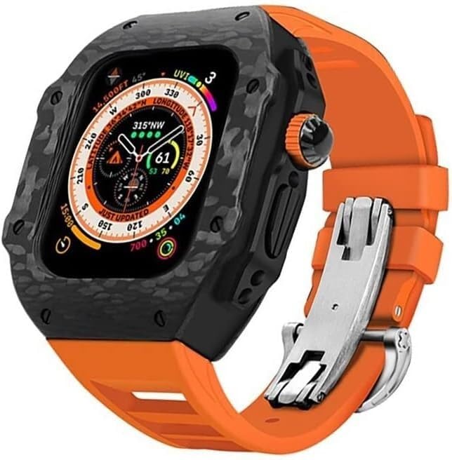 Kit de mod boîtier en fibre de carbone et bracelet fluoroélastomère pour iWatch 45mm 44mm