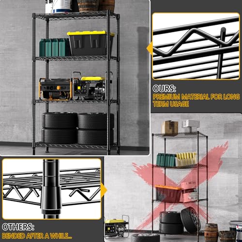 Image of M MZG 1000 lbs 4 Tier Shelf Metal Storage Shelves Shelving Wire Rack Heavy Duty Closet Organizers for Garage Kitchen Bathroom Laundry Black 13.8 inch D x 35.4 inch W x 59.5 inch H