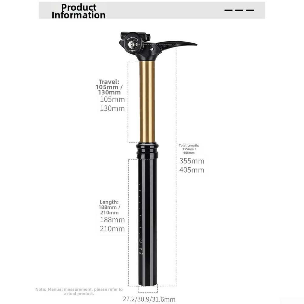 Yhenlovtt Reggisella Dropper per MTB | Reggisella idraulico con guida interna, in lega, con telecomando, per trail riding