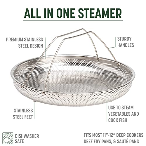 Goodful All-In-One Pan Steamer Basket, Premium Stainless Steel Construction, Dishwasher Safe, Perfect for Steaming Vegetables, Full Handle for Easy Use