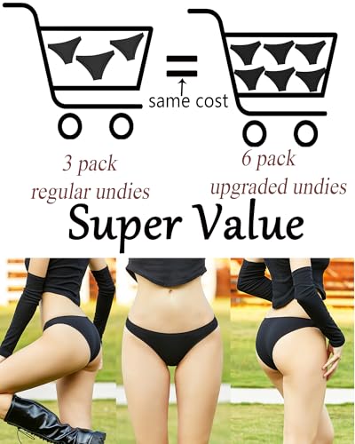 Image of FINETOO 6 Pack Cotton Underwear for Women Cute Low Rise Bikini Panties High Cut Breathable Sexy Hipster Womens Cheeky S-3XL