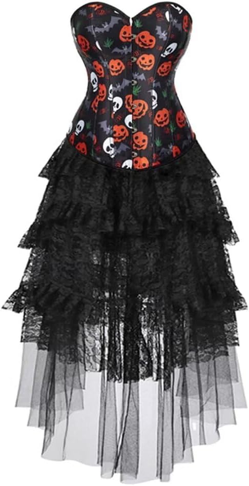 Hengzhifeng Women Vintage Halloween Print Bustier Corset Top with Tulle Skirt