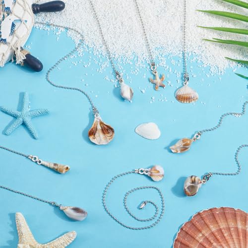 Image of CRASPIRE 9Pcs Sea Shell Ceiling Fan Pull Chain 9 Style Acrylic Summer Ocean Beach Seashell Marine Hanging Boho Pendant Charm Ball Chain Dangler Extension Ornament for Ceiling Fan Light Lamp Decor