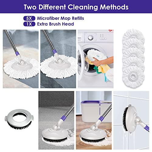 Hevol Mop And Bucket With Wringer Set, Spin Mop Bucket Floor Cleaning System With 5 Washable Mop Heads & 1 Floor Brush Head, Easy Wring Mop And Bucket For Home Kitchen Floor Cleaning #TOP5