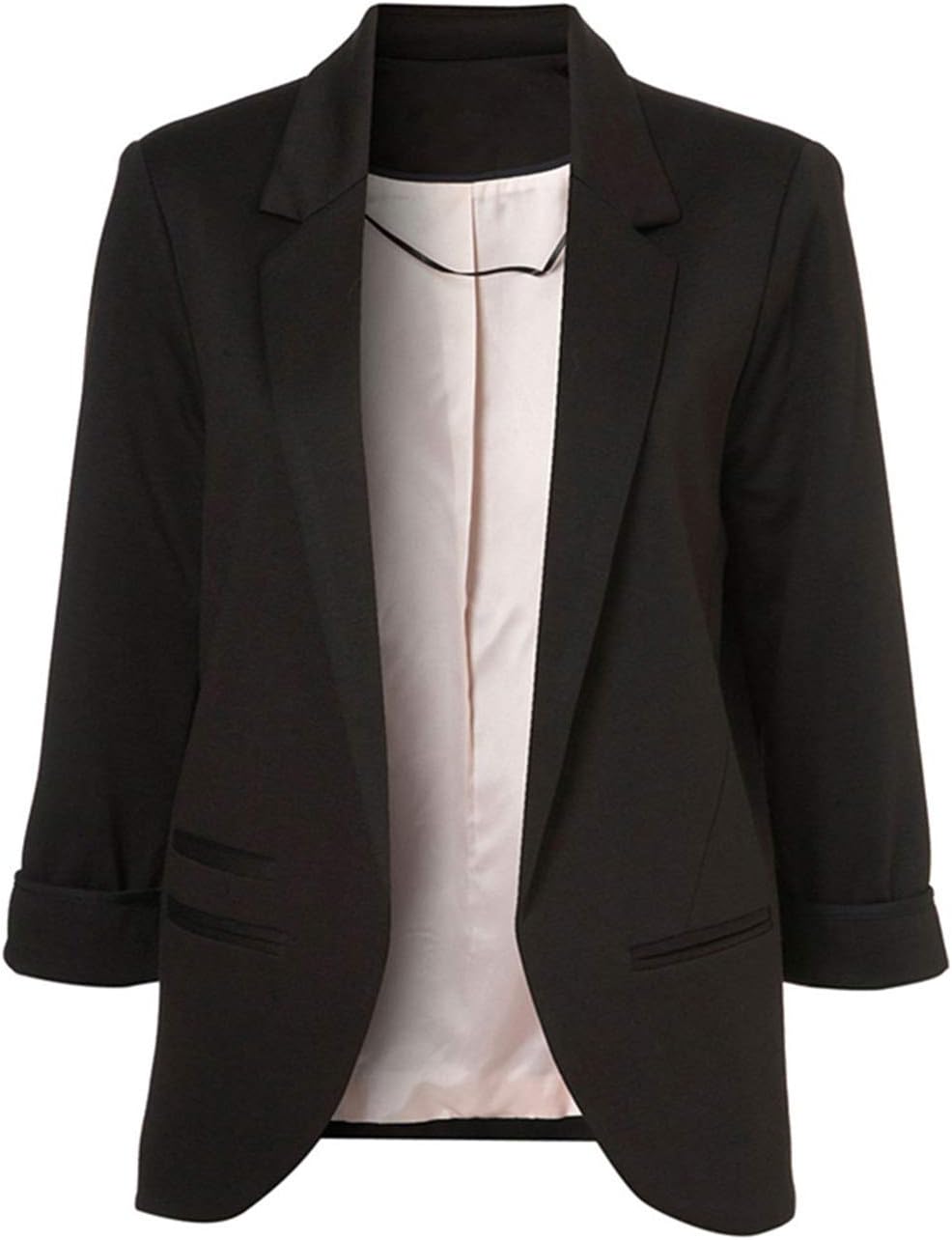 Womens Casual Blazer Open Front 3/4 Sleeve Notched Lapel Pocket Work Office Jacket Suit