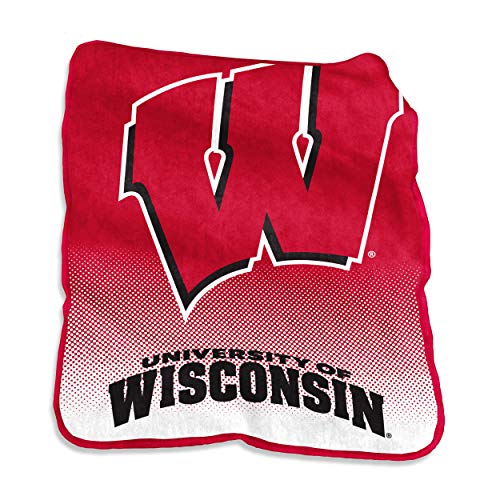 Logo Brands NCAA Wisconsin Badgers Oversized Logo Raschel Throw Blanket – 50 x 60 Soft Fleece Blanket, Officially Licensed Collegiate Design, Cozy Throw for Tailgating, Game Day, & Home Décor