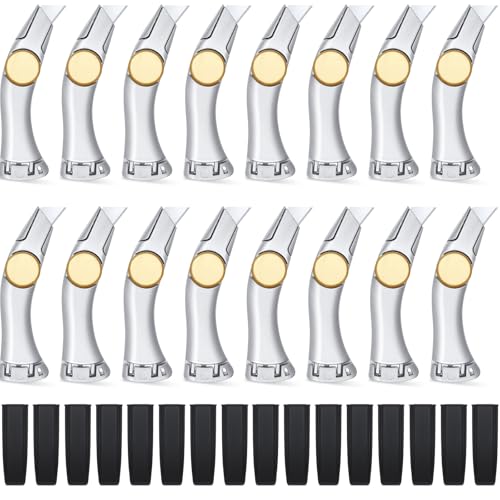 Image of 16 Sets Carpet Knife Bulk Heavy Duty Vinyl Drywall Knife Roofing with Replacement Fixed Utility Blades Fixed Blade Roofer's Roofing Tools Cutter with Holster Belt Clip (Silver)