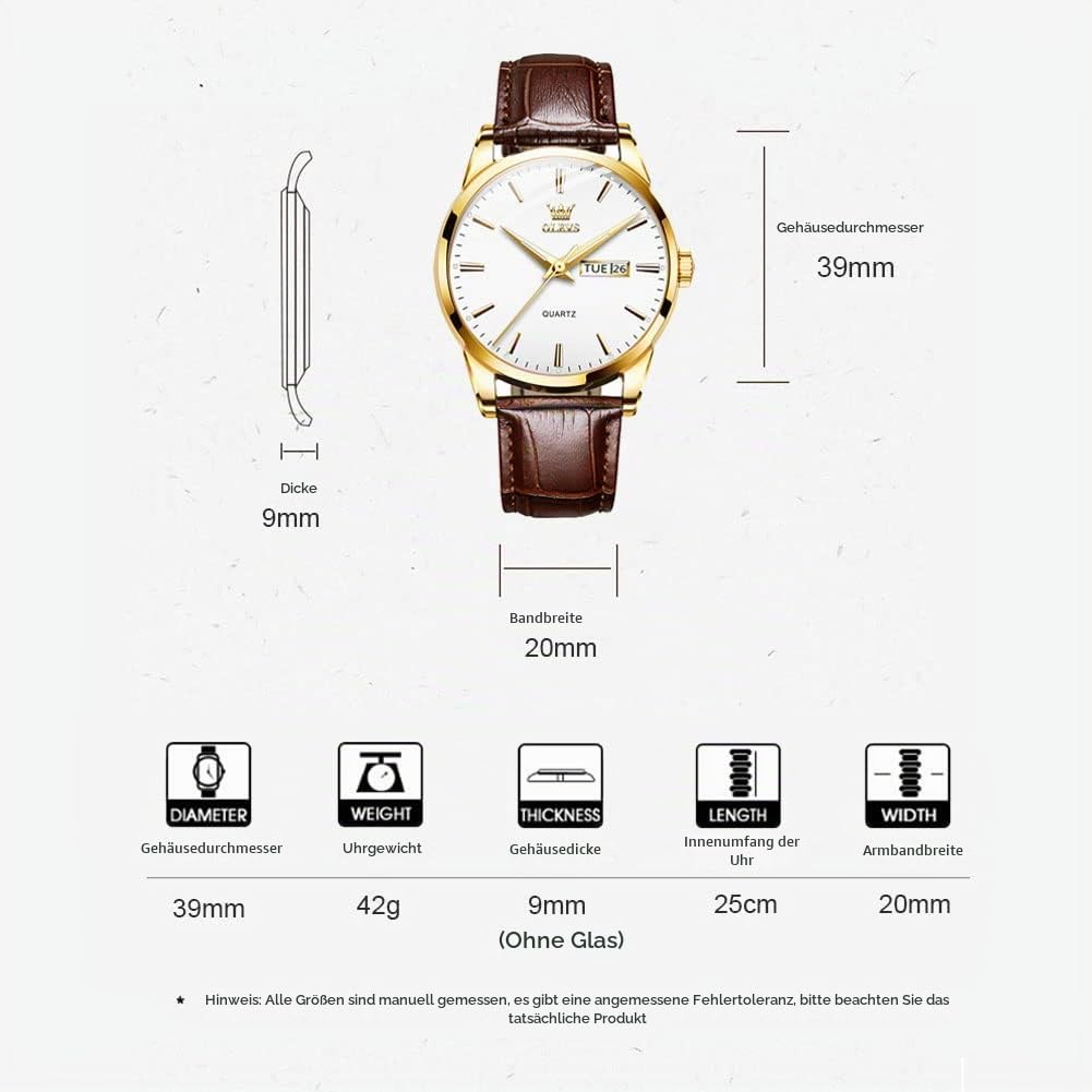 Herrenuhr mit Lederarmband, 40-mm-Zifferblatt, analoges Quarzwerk | 9-mm-extraflache Herren Armbanduhr mit Kalender, wasserdicht bis 3 ATM, eleganter Vintage-Stil in Blau, Silber und Schwarz