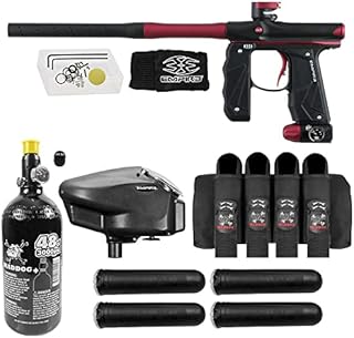 Maddog Empire Mini GS Electronic Full Auto Paintball Gun Marker w/ 48/3000 HPA Paintball Tank, Empire Halo Too Electronic Loader, 4-Pod Harness & (4) Pods Starter Package - Dust Black / Dust Red