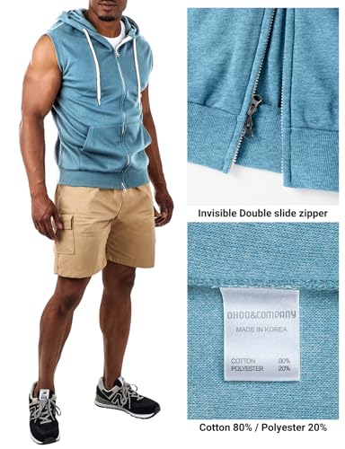 Image of Ohoo Mens Slim Fit Sleeveless Lightweight Zip Up Hooded Sweatshirt Vest Hoodie