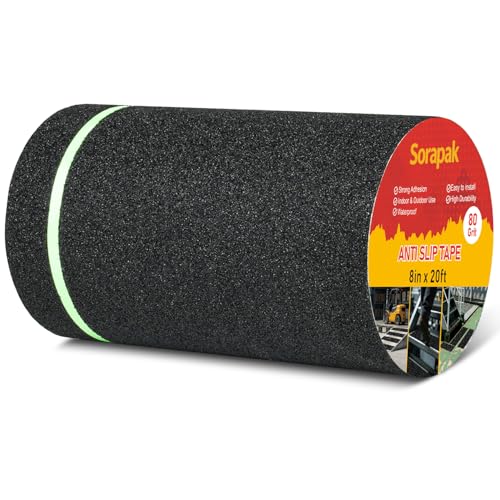 Image of Glow in The Dark Anti Slip Tape, 8in x 20ft Black 80 Grit Waterproof Grip Tape Roll, Non Slip Stair Treads for Outdoor Steps, Ramps, Walkways, Decks & Floors