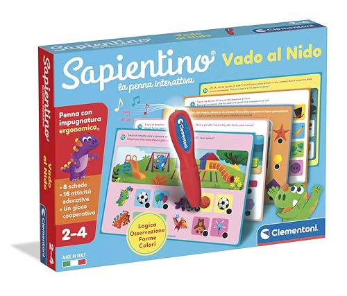 Clementoni - Sapientino La Penna Interattiva, Vado al Nido, Schede Educative e Penna Parlante, Gioco Educativo 2 Anni, Elettronico Parlante, Batterie Incluse, Made in Italy, 16457