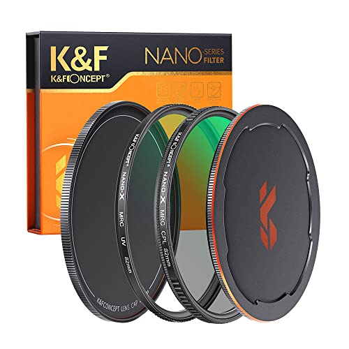 K&F Concept Filter Set,Nano X-Serie Polfilter(CPL Filter),MCUV Filter,2 Objektivdeckel& Aufbewahrungstasche,28 Schichten Antireflektierende Nanobeschichtung,HD,Wasserdicht,Kratzfest-52mm