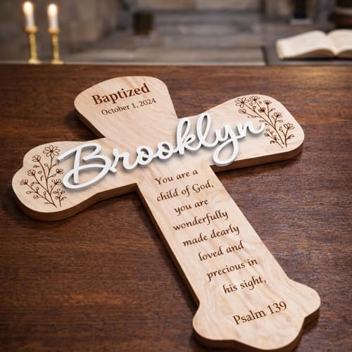 Image of Daty Custom Baby Baptism Gifts for Girls or Boys, Personalized Wooden Cross Wall Decor, Christening Gift, Religious Nursery Decor, Gift from Godparents2