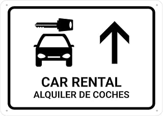12"x8" Car Rental Up Arrow White Bilingual Spanish Aluminum Sign - UV Ink Printed, Indoor Outdoor Decor for House, Business, Yard, Garage, Weather Resistant