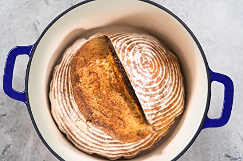 Enameled 2In1 Cast Iron Dutch Oven Pot With Grill Lid – 5 Quart Dutch Oven With Lid Cast Iron, Serves As Both Casserole & Stovetop Grill Pan For Gas, Electric & Ceramic Stoves, Never Needs Seasoning, Cobalt Blue Enamel Dutch Oven For Cooking & Baking #TOP4