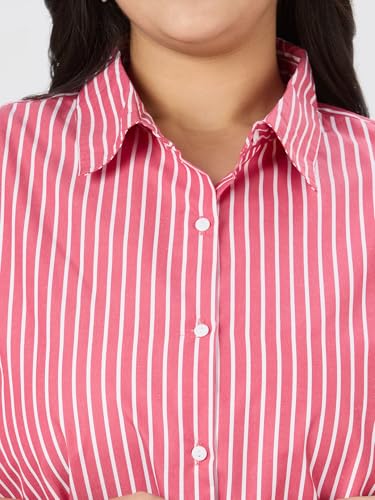 Image of Style Quotient Plus Women Blue and White Stripe Polycotton Regular Formal Shirt