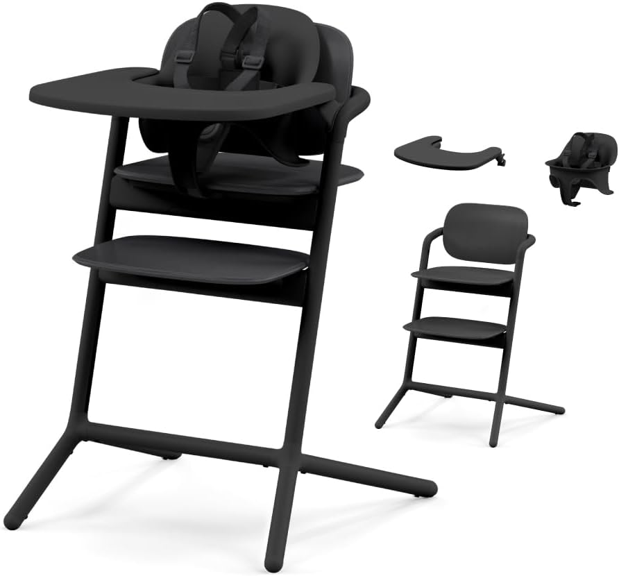 LEMO High Chair 3-in-1 Set with Baby Set + Snack Tray - Modern Design, One-Hand Depth & Height Adjustment & Anti-Tip Wheels - from 6 Months, Convertible to Adult Chair, Stunning Black