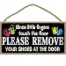BEROSS Hanging Shoes Off Sign - Large 6 x 12 inch Decorative Wood Sign Wall Art Home Decor Since Little Fingers Touch The Floor Please Remove Your Shoes at The Door