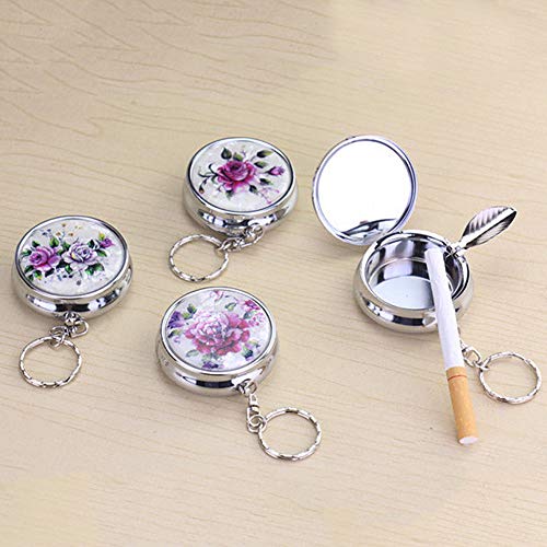 Luyanhapy9 Car Interior Accessories, Flower Outdoor Car Mini Pocket Stainless Steel Round Ashtray Keychain Car Decoration Gift, Random Style #TOP6