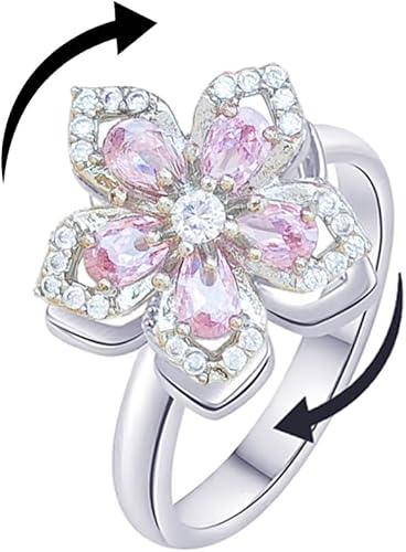 Vista 35 de Sunflower Ring Spinning Fidget Rings for Anxiety Open Adjustable Spinner Sun Ring Creative Relieving Stress Rotating Jewelry Color plateado.