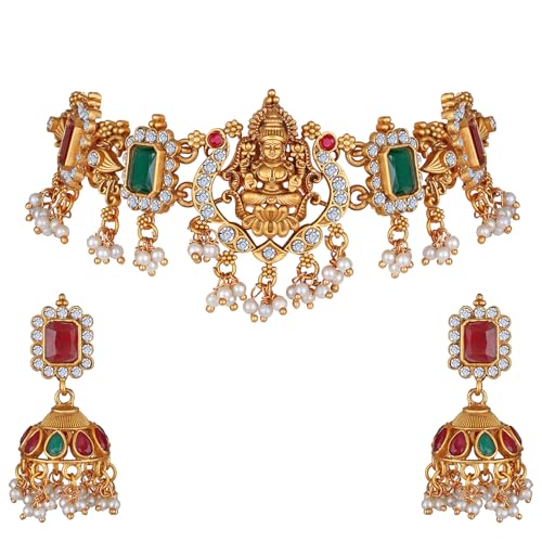 Image of Shining Diva Fashion Stylish Fancy Pearl Choker Traditional Jewellery Set for Women | Temple Necklace Set | Festive Wedding Party Necklace | 22k Gold Plated | Just Like Original Gold Jewellery