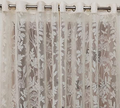 Image of Net Flower Curtains for Window, Door, Long Door, Drawing Room. Living Room. Pooja Room (4X7 Feet) Set of 3 Pcs, White