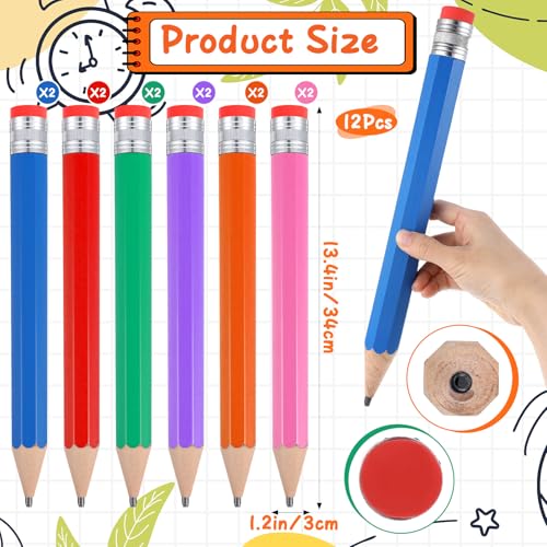 12 lápices jumbo de madera con borrador multicolor miniatura 2