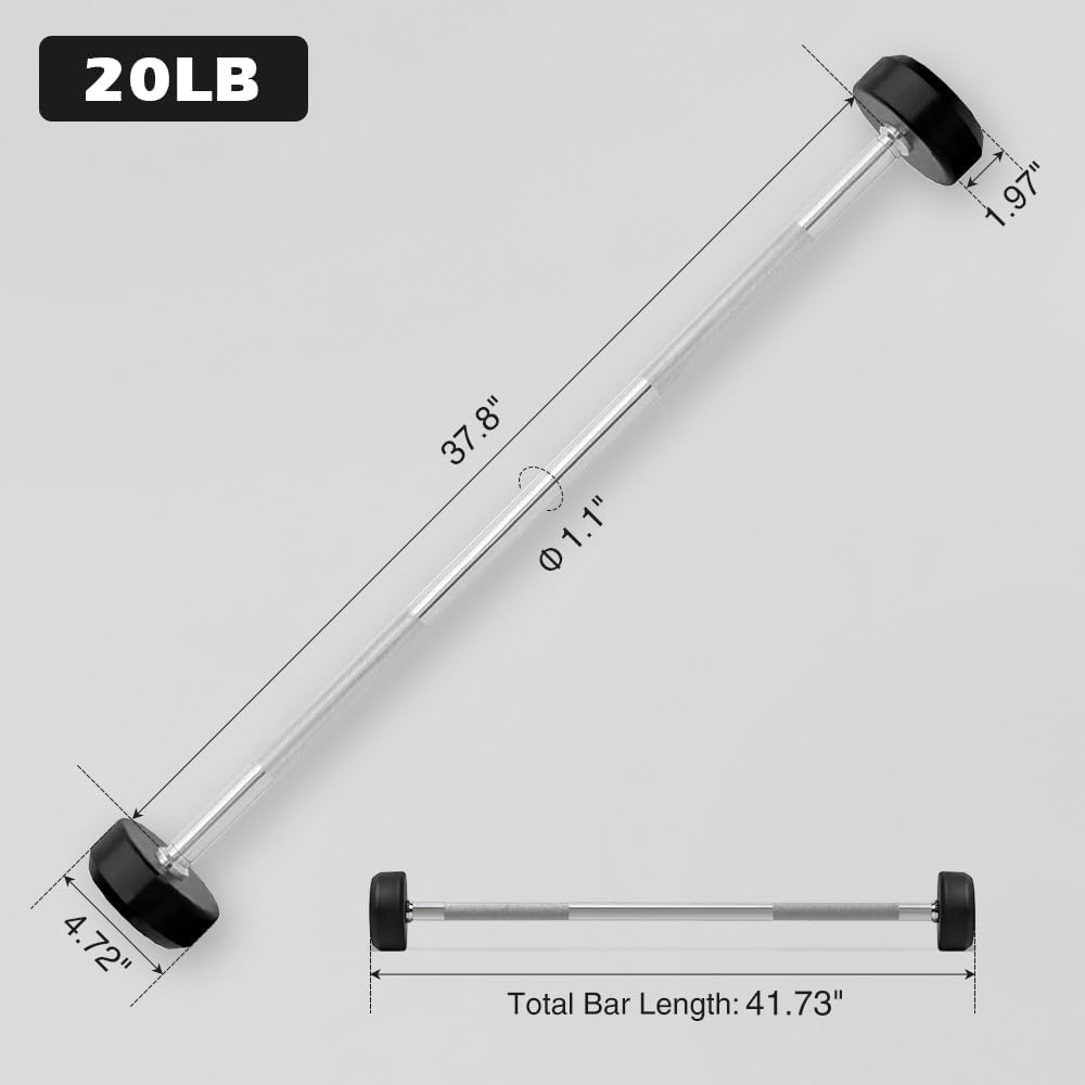 SPART Rubber Coated Fixed Barbell, Pre-Loaded Weights Straight Solid Steel Barbells, Weighted Bar for Weightlifting Exercise, Bodybuilding, Strength Training, Squat Rack & Bench Press