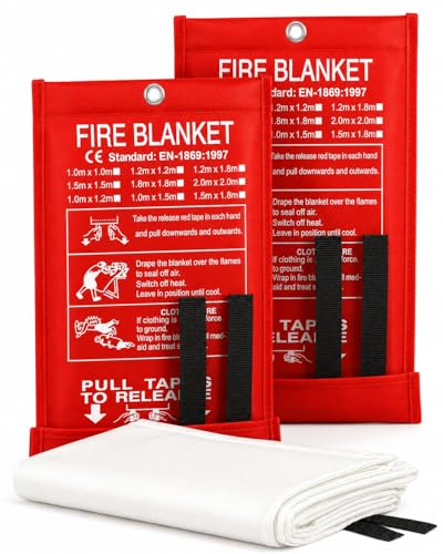 Image of Ougist 2 Pack Emergency Fire Blanket for Home and Kitchen, 40 inchx40 inch Fire Blankets for Safety, Fiberglass Flame Suppression for Grill, RV & Camping, Peace of Mind for Your Family