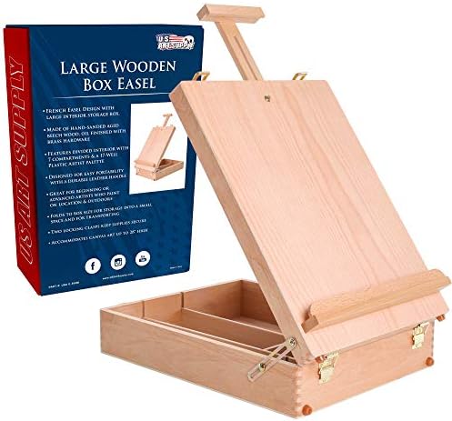 U.S. Art Supply Newport Extra Large Adjustable Wood Table Sketchbox Easel, Paint Palette, Premium Beechwood - Portable Wooden Artist Desktop Case - Store Art Paint, Markers, Sketch Pad - Drawing Painting