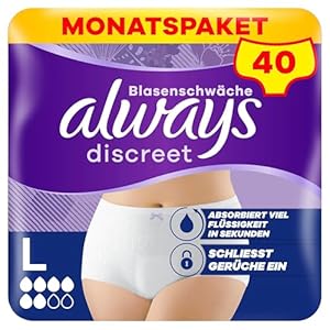 Always Discreet Inkontinenz-Höschen Normal Für Frauen, L, 40 Höschen, Verhindert Auslaufen Und Gerüche, Angenehm Und Kaum Spürbar